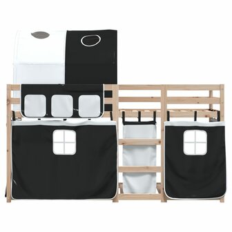 Stapelbed met gordijnen 90x190 cm grenenhout wit en zwart 5