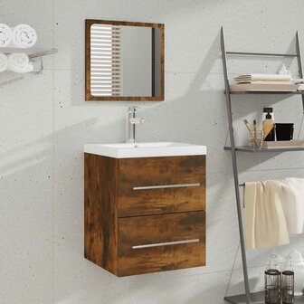 Badkamerkast met spiegel 41x38,5x48 cm gerookt eikenkleurig  1