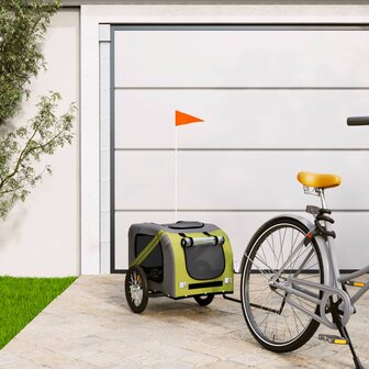 Hondenfietstrailer oxford stof en ijzer groen en grijs 1