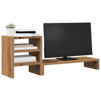 Monitorstandaard met bureau-organizer hout artisanaal eiken 3