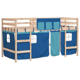 Kinderhoogslaper met gordijnen 90x190 cm grenenhout blauw 2