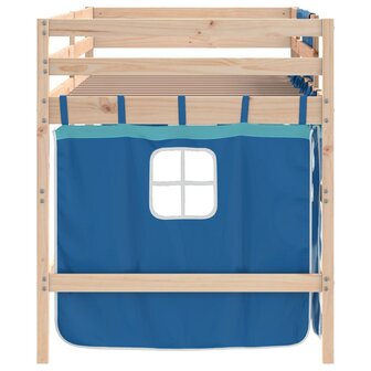 Kinderhoogslaper met gordijnen 90x190 cm grenenhout blauw 8