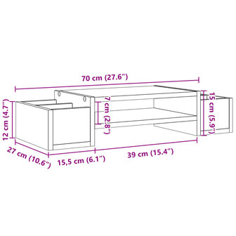 Monitorstandaard met opbergruimte 70x27x15 cm bewerkt hout wit 9