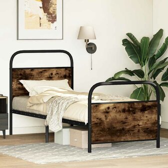 Bedframe zonder matras bewerkt hout gerookt eiken 75x190 cm 4