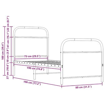 Bedframe zonder matras bewerkt hout gerookt eiken 75x190 cm 9