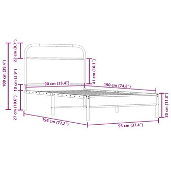 Bedframe zonder matras bewerkt hout gerookt eiken 90x190 cm 9
