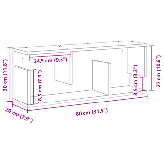 Wandkast 80x20x30 cm bewerkt hout zwart 9