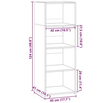 Hoge kast 45x41x124 cm bewerkt hout betongrijs 9