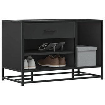 Schoenenbank 80x40x53,5 cm bewerkt hout en metaal zwart 1