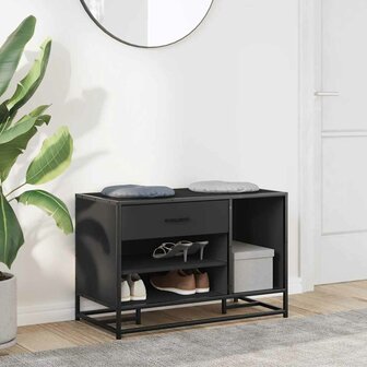 Schoenenbank 80x40x53,5 cm bewerkt hout en metaal zwart 3