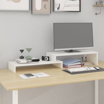 Monitorstandaard (52-101)x22x14 cm massief grenenhout wit 1