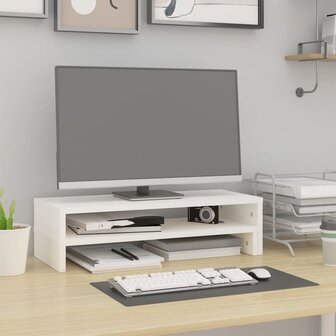 Monitorstandaard (52-101)x22x14 cm massief grenenhout wit 3