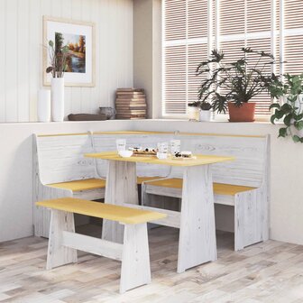 Hoekbank REINE 151 cm massief grenenhout honingbruin en wit 1
