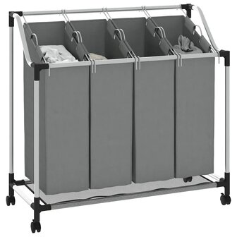 Wasmand met wielen 4 vakken grijs 4