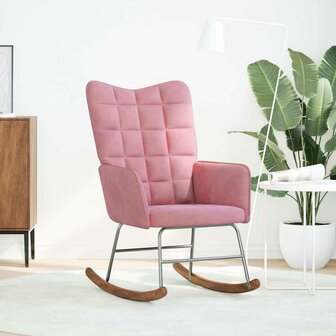 Schommelstoel fluweel roze 2