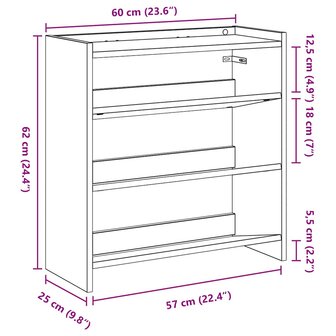 Schoenenrek 60x25x62 cm bewerkt hout artisanaal eikenkleur 9