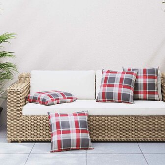 Bankkussens 4 stuks Rood Geruit Patroon 40x40 cm Stof 1