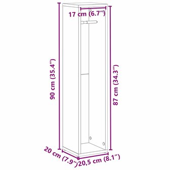 Badkamerkast met rolhouder grijs Sonoma 20,5x20x90 cm 9