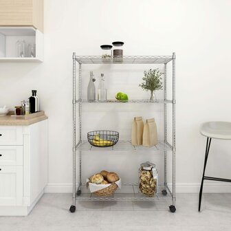 Opbergrek 4-laags met wielen 200 kg 90x35x142 cm chroomkleurig 1