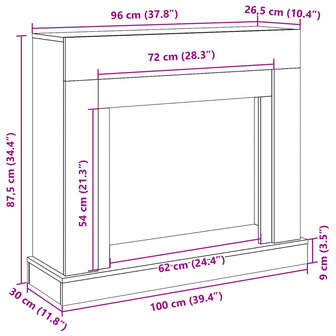 Haardombouw 100x30x87,5 cm bewerkt hout wit 9