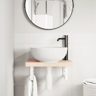 Badkamer wandschap staal en massief beukenhout 3