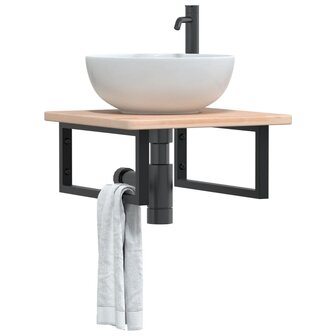 Badkamer wandschap staal en massief eikenhout 1