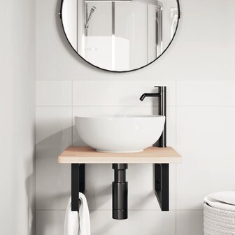 Badkamer wandschap staal en massief eikenhout 3