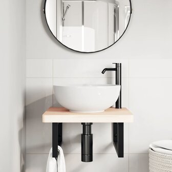 Badkamer wandschap staal en massief beukenhout 3