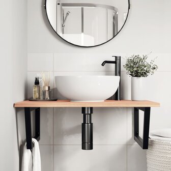 Badkamer wandschap staal en massief eikenhout 3