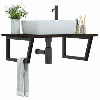 Badkamer wandschap staal en massief eikenhout 1