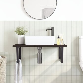 Badkamer wandschap staal en massief eikenhout 3