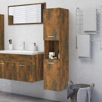 Badkamerkast 30x30x130 cm bewerkt hout gerookt eikenkleurig 1