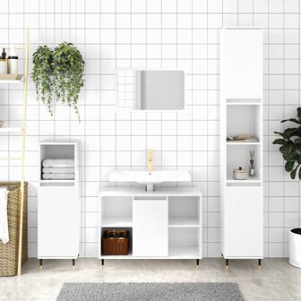 Badkamerkast 80x33x60 cm bewerkt hout hoogglans wit 1