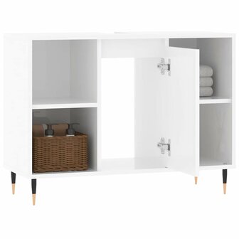 Badkamerkast 80x33x60 cm bewerkt hout hoogglans wit 4
