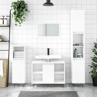 Badkamerkast 80x33x60 cm bewerkt hout hoogglans wit 1
