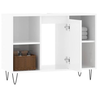 Badkamerkast 80x33x60 cm bewerkt hout hoogglans wit 4