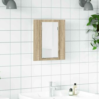 Badkamerkast met spiegel LED 40x12x45 acryl sonoma eikenkleurig 1