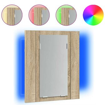 Badkamerkast met spiegel LED 40x12x45 acryl sonoma eikenkleurig 2