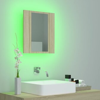 Badkamerkast met spiegel LED 40x12x45 acryl sonoma eikenkleurig 5