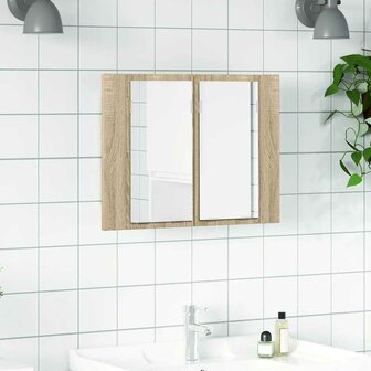 Badkamerkast met spiegel LED 60x12x45 acryl sonoma eikenkleurig 1