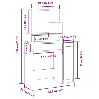 Kaptafel met spiegel 86,5x35x136 cm bruin eikenkleur 9