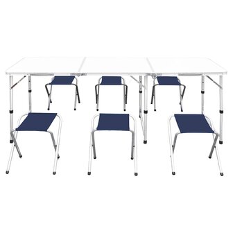 Campingtafel in hoogte verstelbaar met 6 krukken 180x60 cm 2