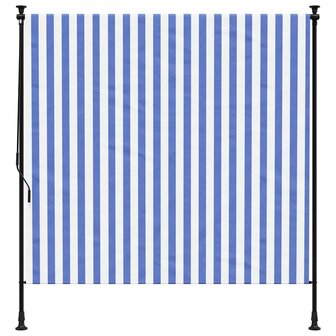 Rolgordijn voor buiten 150x270 cm stof en staal blauw en wit 3