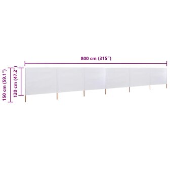 Windscherm 6-panelen 800x120 cm stof zandwit 6