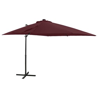Zweefparasol met paal en LED-verlichting 250 cm bordeauxrood 1