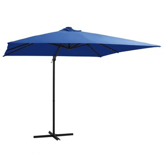 Zweefparasol met LED en stalen paal 250x250 cm azuurblauw 1
