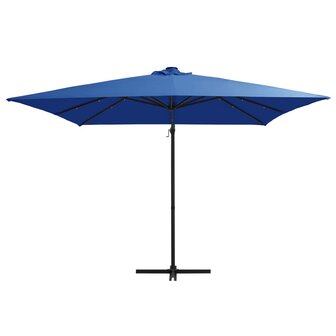 Zweefparasol met LED en stalen paal 250x250 cm azuurblauw 2