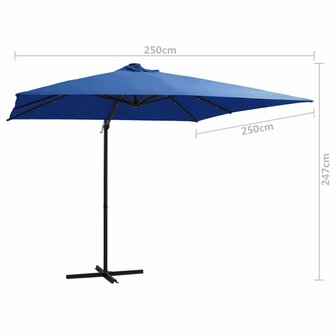 Zweefparasol met LED en stalen paal 250x250 cm azuurblauw 9