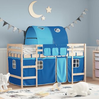Kinderhoogslaper met tunnel 90x190 cm massief grenenhout blauw 1
