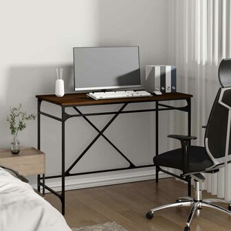 Bureau 100x50x75 cm bewerkt hout en ijzer bruin eikenkleur 3